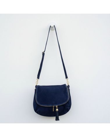 sac besace croute de cuir daim bleu marine femme