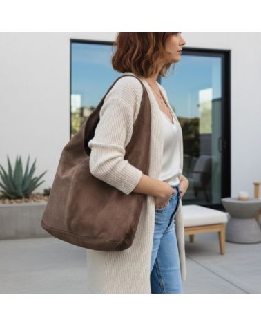 sac daim hobo taupe style décontracté chic