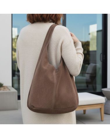 sac daim forme hobo couleur taupe style décontracté chic
