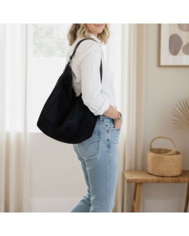 sac en daim forme hobo anse cuir couleur noir