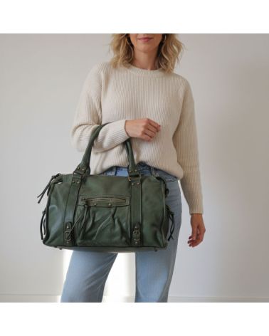 sac cuir esprit vintage kaki pour les cours format étudiantes