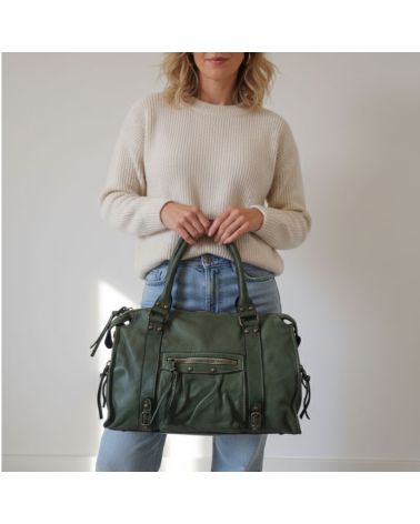 sac cuir esprit vintage kaki pour les cours format étudiantes