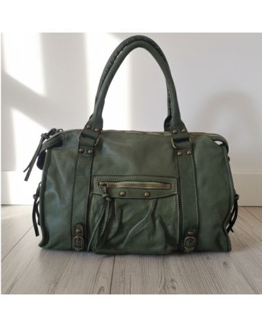 sac cuir esprit vintage kaki pour les cours format étudiantes