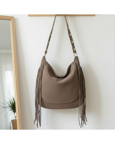 sac à franges daim couleur taupe