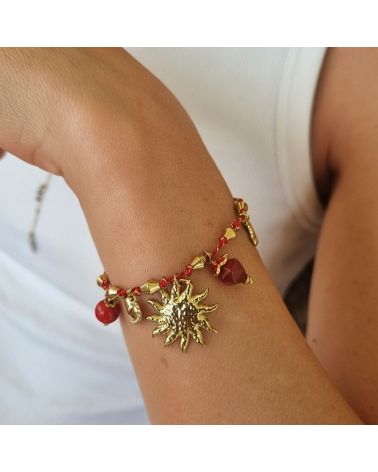 bracelet breloque soleil et pierres sur fil lurex rouge mile mila