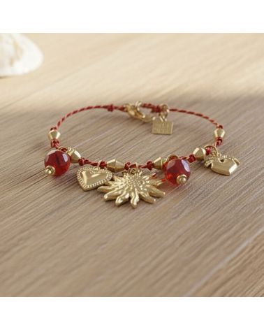 bracelet sur fil rouge et lurex breloques soleil mile mila