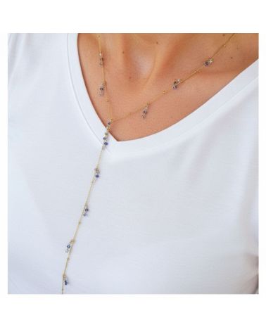 collier très fin en Y perles émaillées bleu