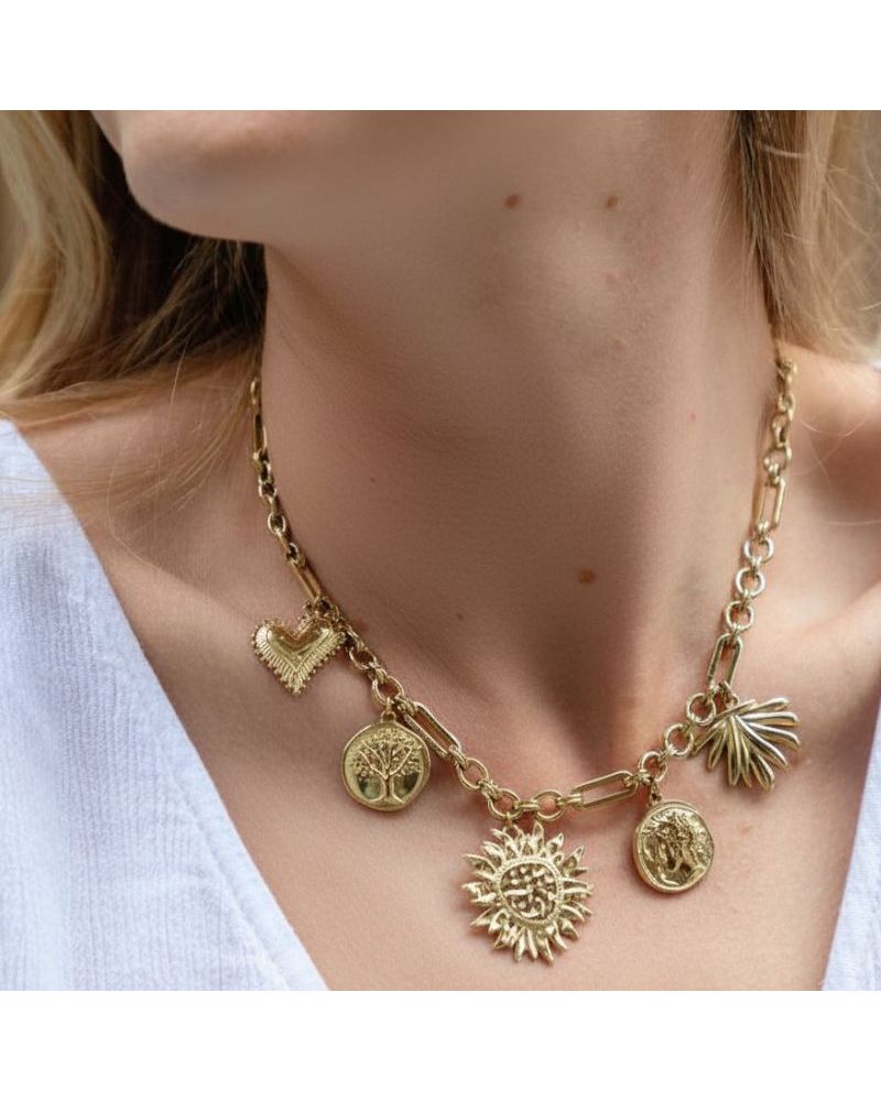 collier acier inoxydable breloques soleil tendance mode 2025 mile mila