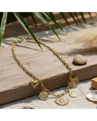 collier acier inoxydable breloques soleil tendance mode 2025 mile mila