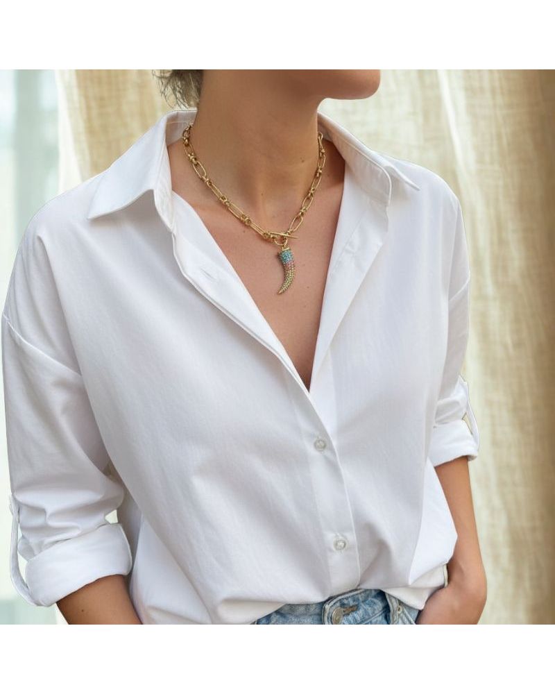 collier maille large pendentif corne orné de strass multicolores mile mila