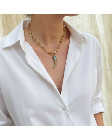 collier chaine pendentif corne strass multicolore mile mila