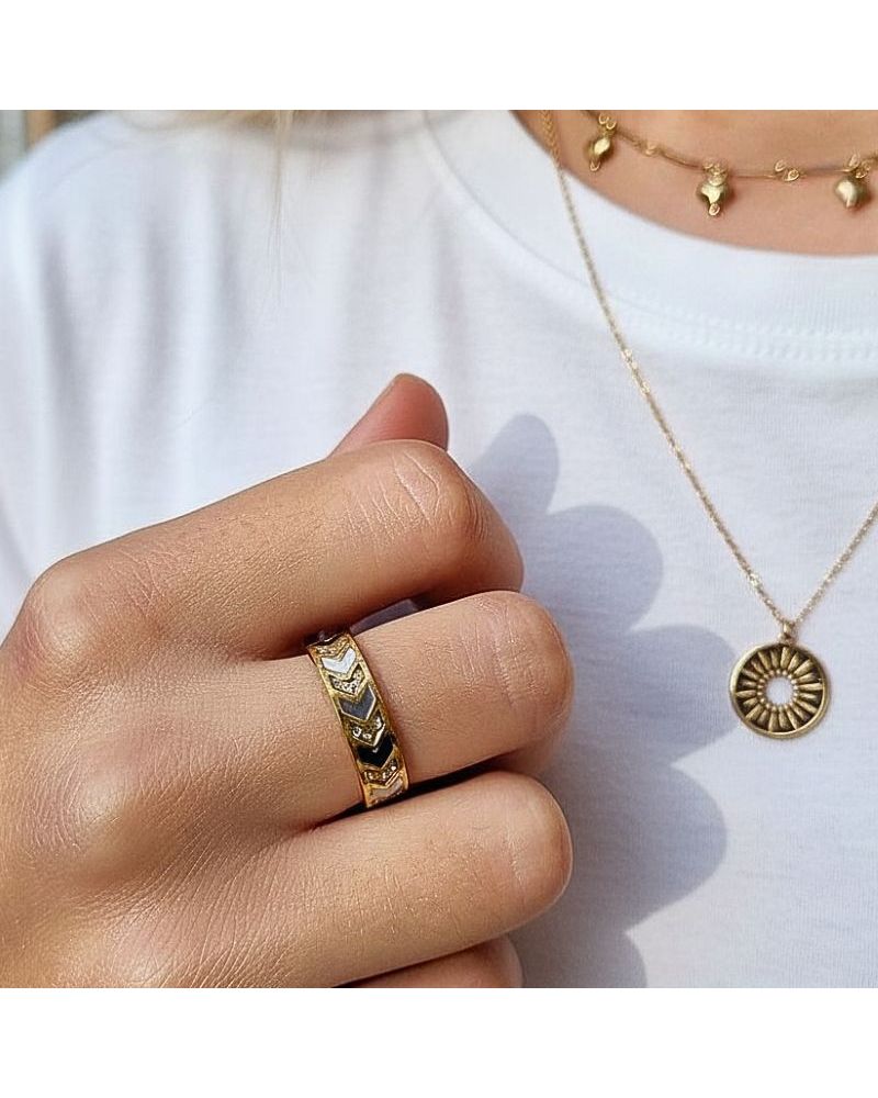 bague acier doré émail noir strass bijou mile mila bague acier doré émail noir strass bijou mile mila