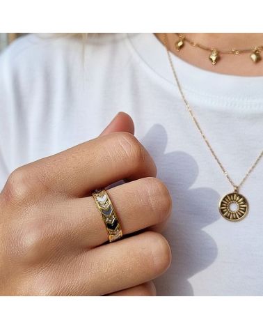 bague acier doré émail noir strass bijou mile mila