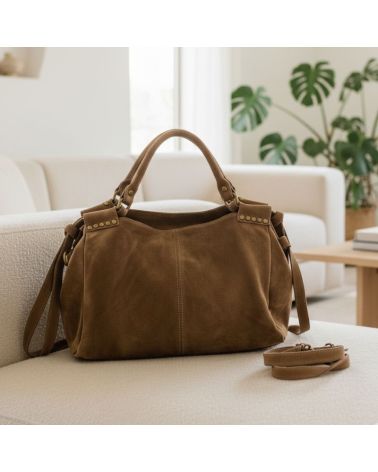 sac à main daim rivets fantaisie style décontracté chic fabrication italienne