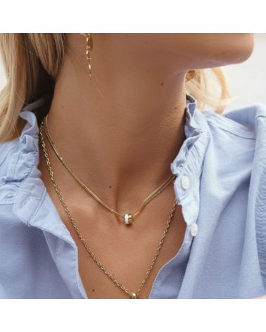collier ras de cou double chaine anneau émail blanc bijou bohm paris acier inoxydable