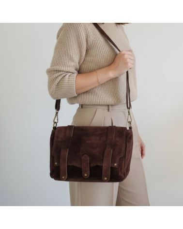 sac à bandoulière messenger daim nubuck couleur café mode casual chic
