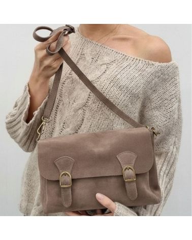 sac besace à bandoulière double boucle taupe