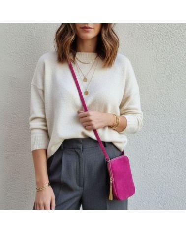 pochette de téléphone daim couleur fuchsia