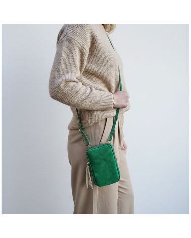 pochette de téléphone en daim couleur vert