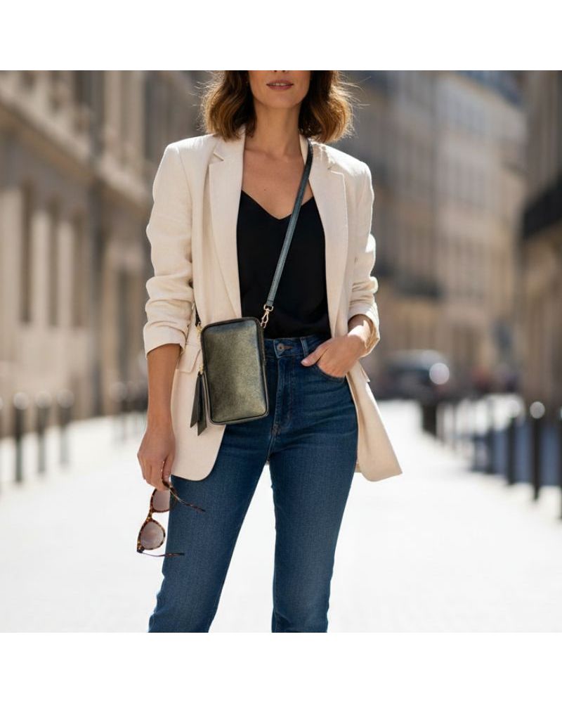 pochette de téléphone cuir irisé kaki pochette de téléphone cuir irisé kaki