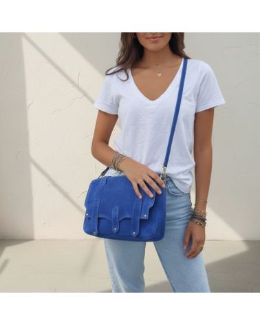 sac forme messenger daim couleur bleu jean