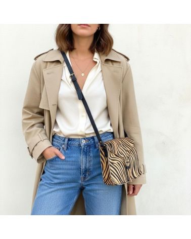 sac à bandoulière cuir motif imprimé tigre