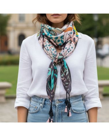 étole carré panthère et toucan mode ethnique chic marque Palme Paris