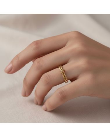 bague femme plaqué or 18 carats 2 anneaux fins tressés