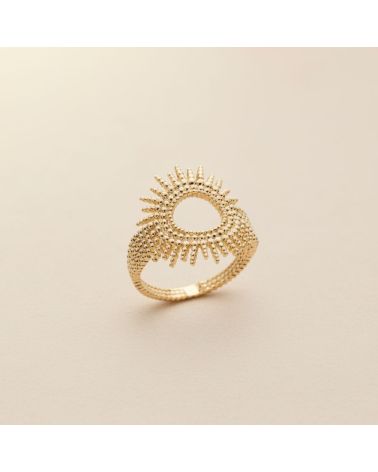 bague plaqué or 18 carats motif soleil ajouré et perlé bijou tendance