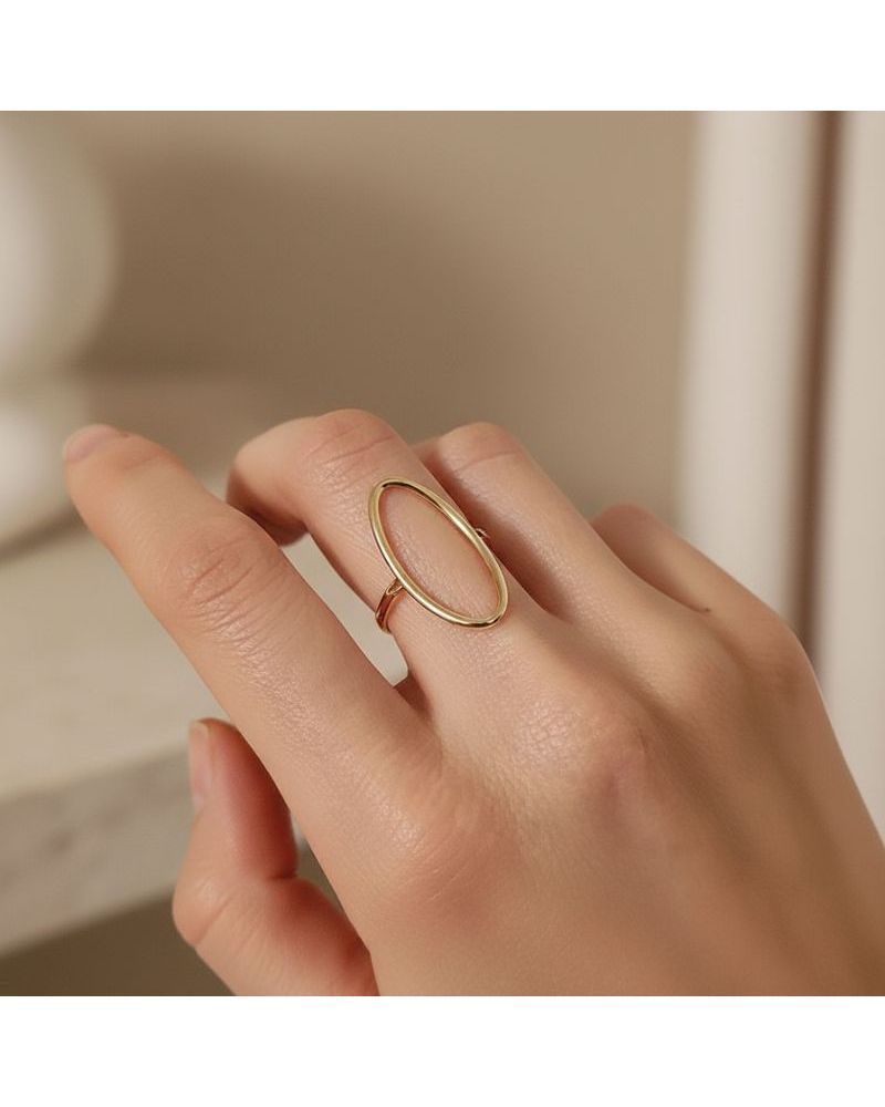 bague pour femme en plaqué or 18 carats 3 microns motif ellipse style élégant et minimaliste