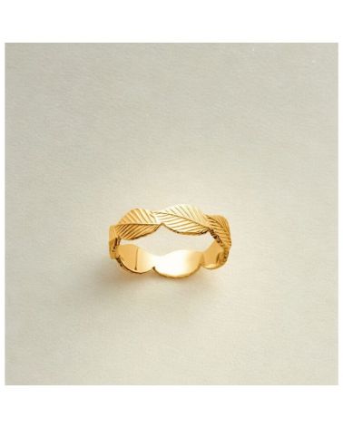 bague plaqué or 18 carats pour femme motif feuille torsadée
