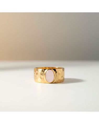 bague pour femme plaqué or 18 carats pierre quartz rose sertie