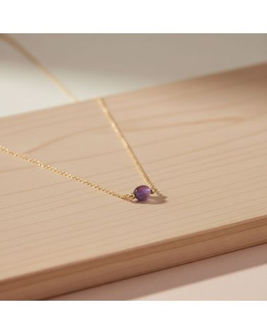 collier ras de cou chaine plaqué or 18 carats avec pierre naturelle améthyste ovale