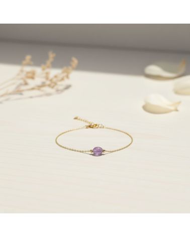 bracelet pour femme plaqué or 18 carats avec pierre améthyste ovale