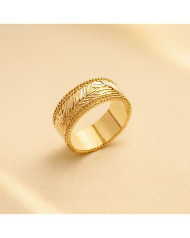 bague pour femme plaqué or 18 carats anneau large contour ciselé motif végétal bague pour femme plaqué or 18 carats anneau large contour ciselé motif végétal