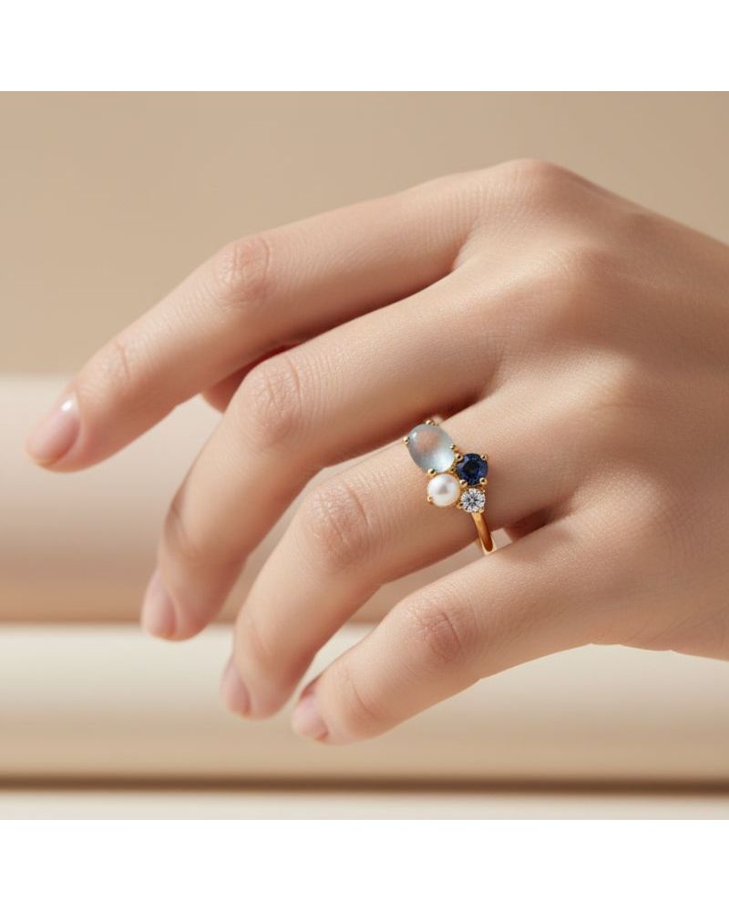 bague pour femme plaqué or 18 carats pierre aigue marine quartz et oxyde de zirconium bague pour femme plaqué or 18 carats pierre aigue marine quartz et oxyde de zirconium