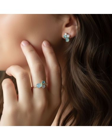 bague pour femme plaqué or 18 carats pierre aigue marine quartz et oxyde de zirconium bague pour femme plaqué or 18 carats pierre aigue marine quartz et oxyde de zirconium