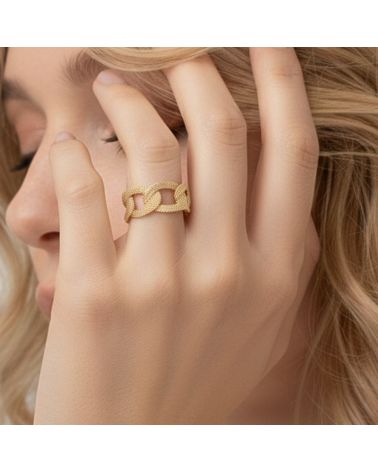 bague en plaqué or 18 carats motif maille tressée, bijou élégant pour femme
