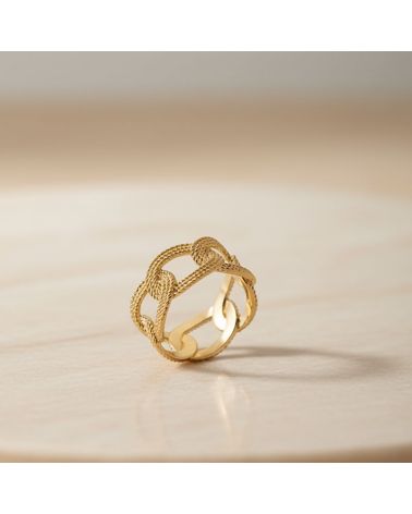 bague en plaqué or 18 carats motif maille tressée, bijou élégant pour femme