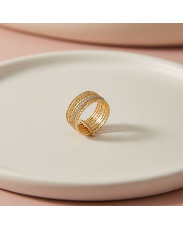 bague semainier élégante en plaqué or 18 carats, décorée de zirconiums bleus étincelants