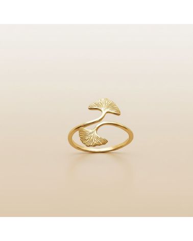 bague pour femme plaqué or 18 carats motif feuille de ginkgo