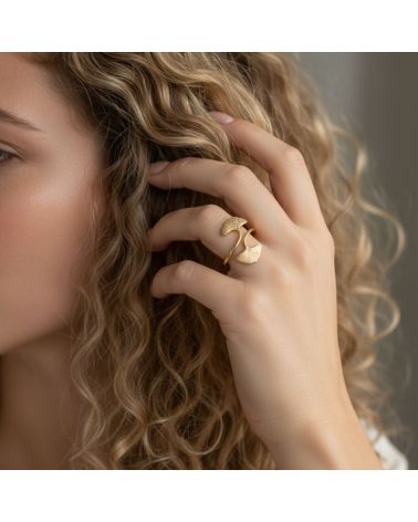 bague pour femme plaqué or 18 carats motif feuille de ginkgo