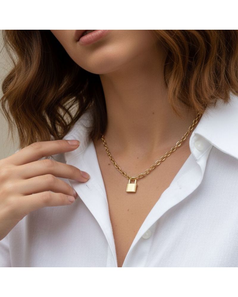 collier cadenas ras de cou en plaqué or 750/000 à maillons larges – bijou doré Zosha Collection