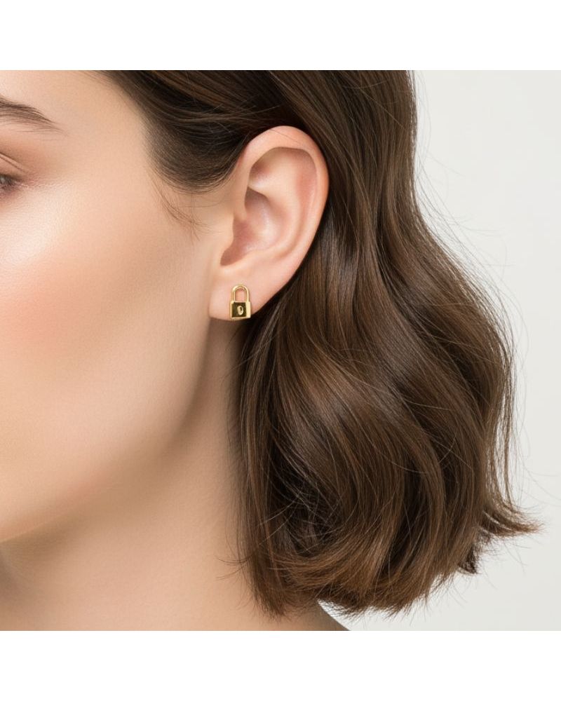 puces d'oreilles plaqué or 18 carats motif cadenas puces d'oreilles plaqué or 18 carats motif cadenas