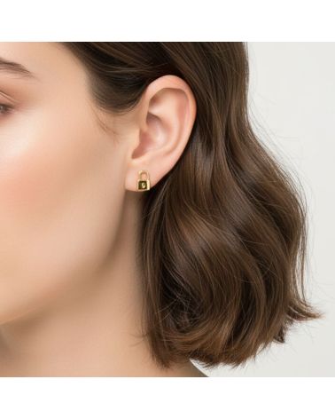 puces d'oreilles plaqué or 18 carats motif cadenas