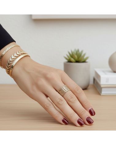 bague anneau pour femme en plaqué or 18 carats  motif 5 rangs maillage chaine