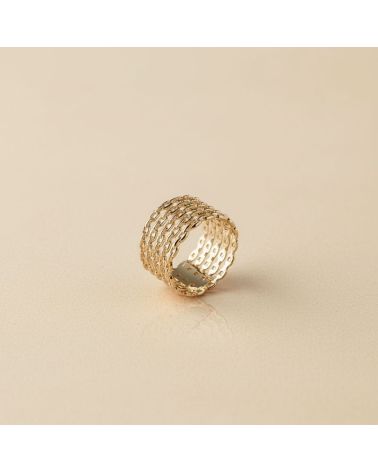 bague anneau pour femme en plaqué or 18 carats  motif 5 rangs maillage chaine