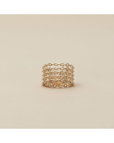 bague anneau pour femme en plaqué or 18 carats  motif 5 rangs maillage chaine bague anneau pour femme en plaqué or 18 carats  motif 5 rangs maillage chaine