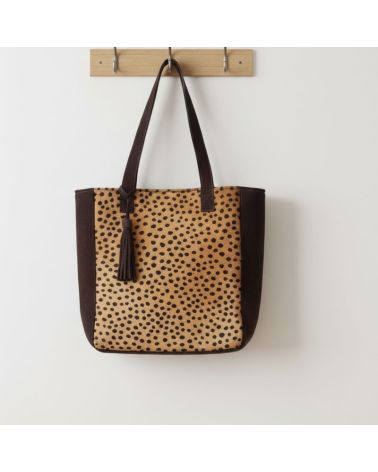 sac cabas en cuir imprimé animal et bandes latérales daim marron