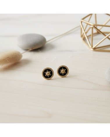 puces d'oreilles émail noir et plaqué or 18 carats bijou discret et chic